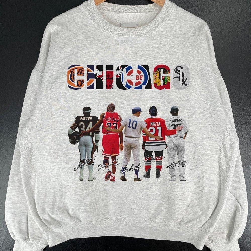 Chicago Sports Team Signatures Retro Graphic Fan Sweatshirt